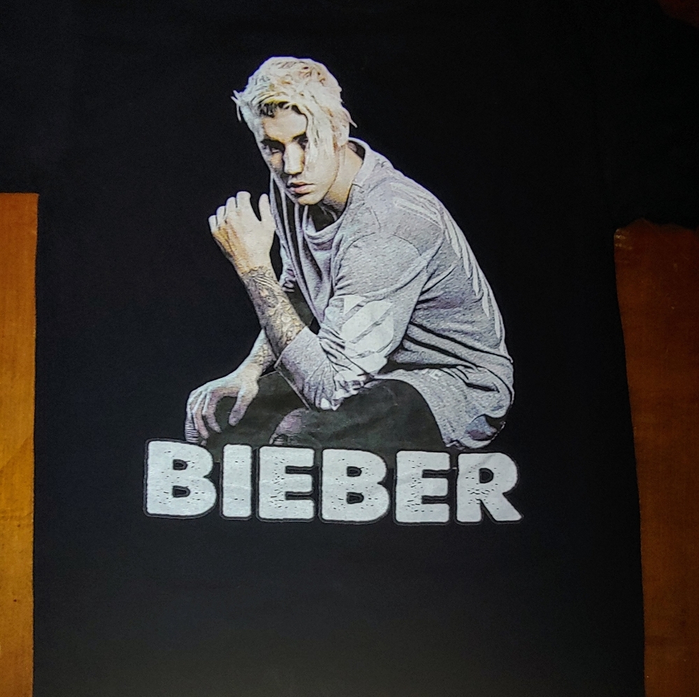 Justin Bieber Black and White Tee Small